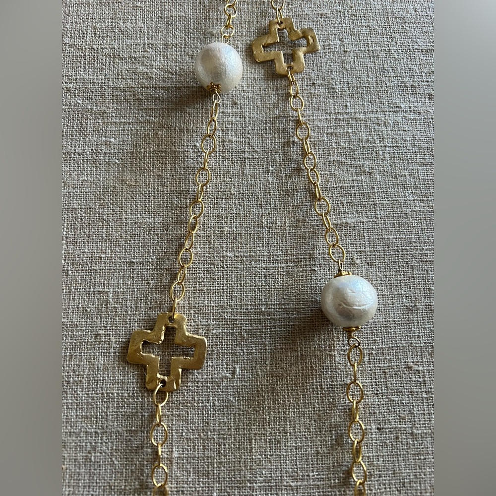 Cotton Pearl and Cross Necklace - Picture 3 of 5